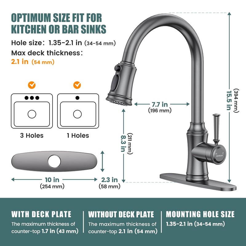 Kitchen Faucet with Pull Down Sprayer, Single Handle High Arc
