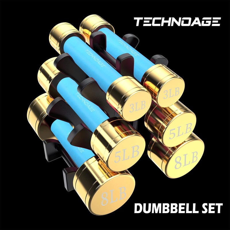 TECHNOAGE Round Dumbbell Sets with Steel Handle, Odorless Neoprene rubber