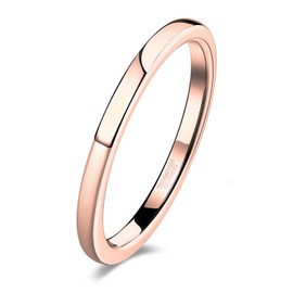 TRUMIUM 2mm Women Tungsten Rose Gold Wedding Band Ring Thin Plain High Polish Comfort Fit Size 7.5