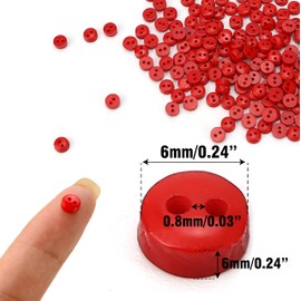 400Pcs 6 mm Tiny Red Buttons for Crafts - 6mm Small Round 2 Hole Sewing Doll Cloth Buttons, Hand-Painted Plastic Decorative Mini Buttons for DIY Handmade Projects Scrapbooking Accessories
