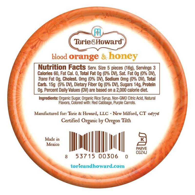 Torie and Howard Organic Hard Candy Tin, Blood Orange and