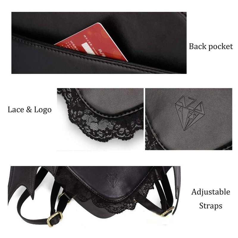 Puyang Fashion Gothic Black Bat Heart Wings Goth Punk Lace