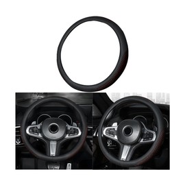Mandark Car Steering Wheel Cover, Breathable Leather Vehicle Steer Wheel Protector for 14.5-15 Inch, Anti-Slip Auto Steer Wheel Protection Cover, Universal for Truck, SUV, Van (Black/Coffee)