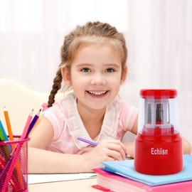 Office Personal Electric Pencil Sharpener, HHC Cutter Tech with Stronger Helical Blade, Best for School (Red)