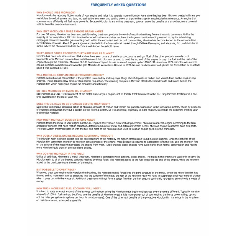 Microlon Cl100 High Performance Engine Treatment Kit for 4-Cylinder Engine