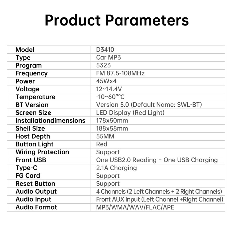ePathChina Car Audio Bluetooth Single DIN Stereo, 12V LED Car