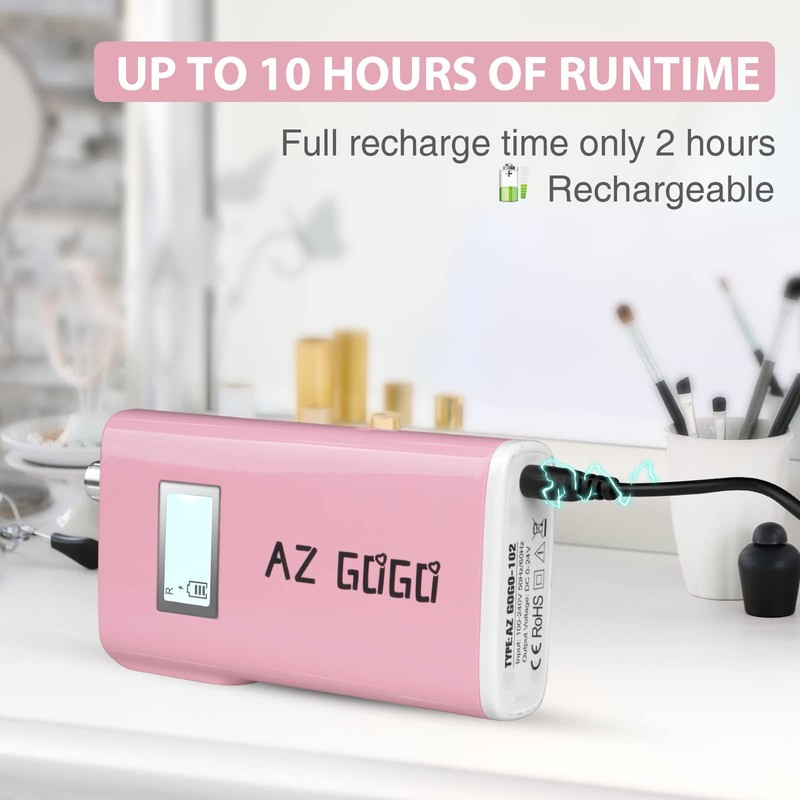 Professional Nail Drill Machine, AZ GOGO 30000RPM Rechargeable Portable Nail