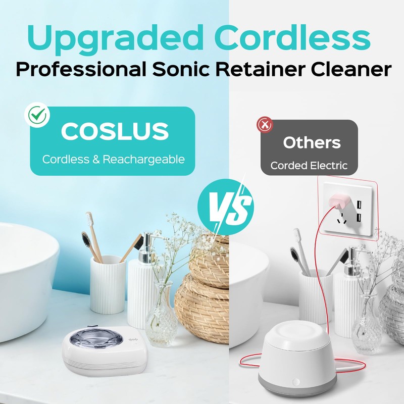 Sonic Retainer Cleaner Machine, Rechargeable Compact Portable Design