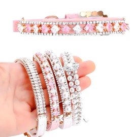Pet Collar - Cute and Stylish Dog & Cat Collar for Small Dogs and Kittens, Size S-XS Adjustable (Pink Crystal)