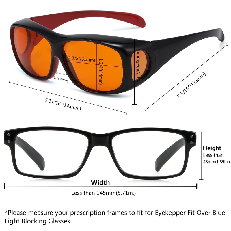 Eyekepper 100% Blue Light Reduction,Huge Fitover Anti-Blue Blocking Computer Eyeglasses