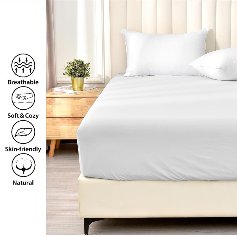 AL NOOR HOME Premium White Fitted Sheet - 100% Pure