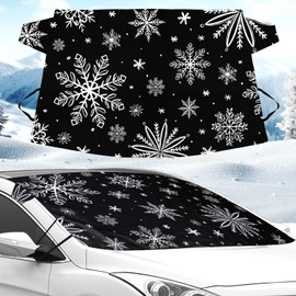 BBTO 2 Pcs Windshield Cover for Ice and Snow 210T Silver Coated Waterproof Frost Cover 69 x 42 Inches All Seasons Windshield Protector with Elastic Straps Snowflake Winter Car Accessories for Cars
