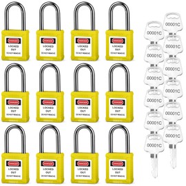 BOZZYS Lockout Tagout Locks,12 Pack Yellow Loto Locks,Lock Out Locks Keyed Alike,4 Same Keys per Safety Lockout Padlock Set,for Lock Out Tag Out Kits Electrical(BD-GT02KA-12PCS)