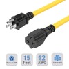 15-Ft 12AWG 15Amp to 20Amp-Extension Cable,15 Amp Household Plug to
