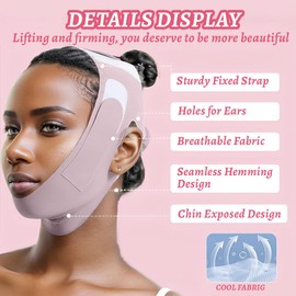 GGUFAY Wiederverwendbarer Chin Strap,V-förmiges Kinn Gesichtsstraffungsband,Face-Lifting Maske für Frauen,Gesichtslifting-Verband,Hellrosa