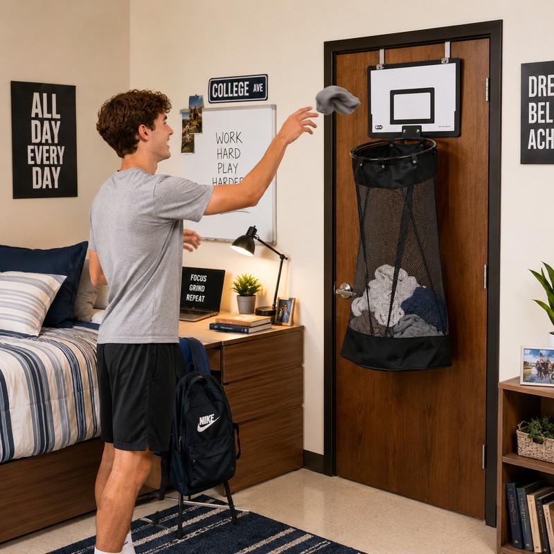 Door Hanging Basketball Laundry Hamper for Small Spaces – Mesh