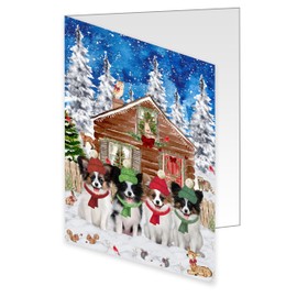 Christmas Cabin Furry Papillon Dogs Note Cards - Adorable Pets Invitation Cards with Envelopes - Pet Artwork Christmas Note Cards (50 Note Card)