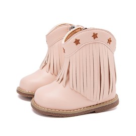 BMCiTYBM - Botas vaqueras para bebés vaqueros, zapatos occidentales para niños y niñas, botas de punta redonda para todas las estaciones, 6-24 meses, Borlas-rosa, 6-12 Months Infant