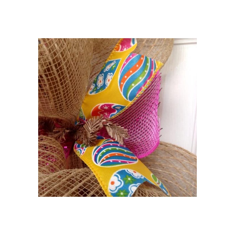 Burlap Easter Bunny with Easter Egg Basket Deco Mesh Wreath