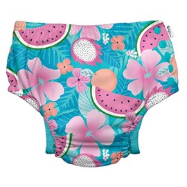 green sprouts Snap Reusable Absorbent Swimsuit Diaper, Aqua Tropical Fruit Floral, 24 Months