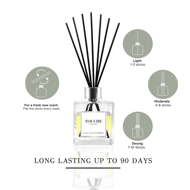 Touche Luxury Natural Reed Diffuser. Long Lasting Scented Home Fragrance.