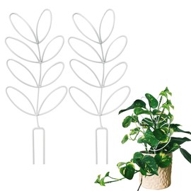 2Pack Indoor Plant Trellis Metal Wire Garden Trellis ，Small Climbing Leaf Shape Trellis for Garden Potted Plant Houseplant (Whiter)