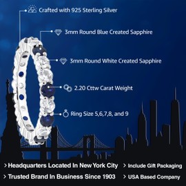 Gem Stone King Sterling Silver Blue and White Created Sapphire Women's Eternity Wedding Band Ring (2.20 cttw Round Cut)
