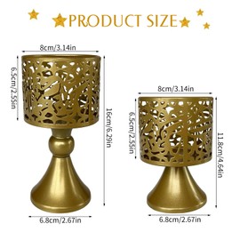 2 Sets EID Ramadan Mubarak Candle Holder, Ramadan Decorations Candle Lantern Gold Vintage Tabletop Candle Holder, Eid Decorations for Home Patio Table Wedding Centerpiece Festival Decor