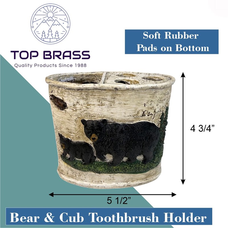 Rustic Black Bear and Cub Toothbrush and Toothpaste Holder –