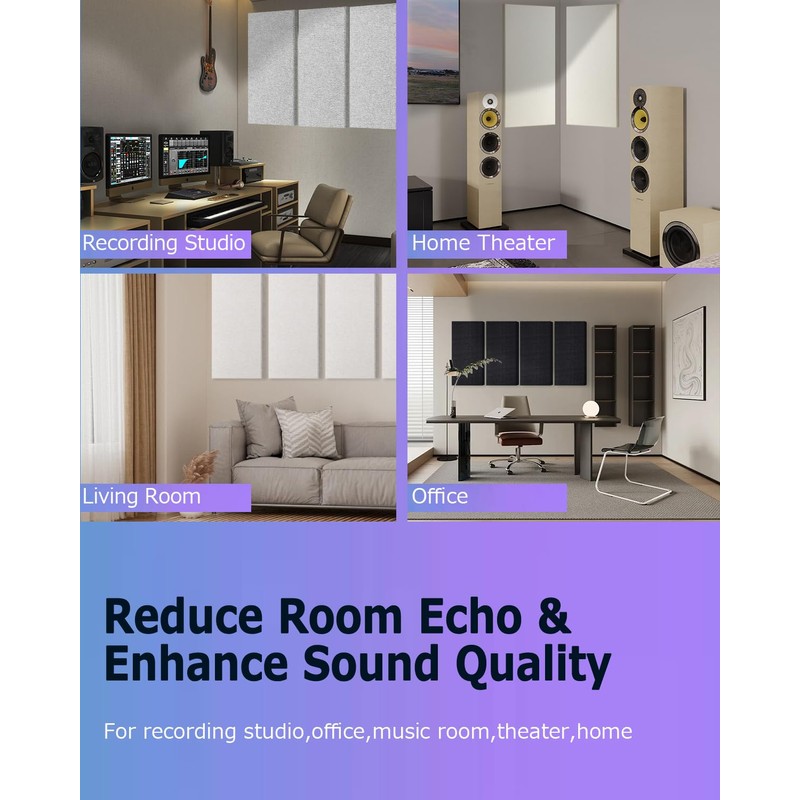 BUBOS 4 PCS Acoustic Panels,24''x12'' Fabric Soundproof Wall Panels,Self-adhesive Sound