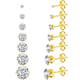 Yiorxu Stud Earrings for Women,7Pairs Gold Silver Earrings for Women,5A+CZ Surgical Steel Earrings Sets with Anti-Oxidation Elastic Gifts Packing Box for Women Men Girls(gold)
