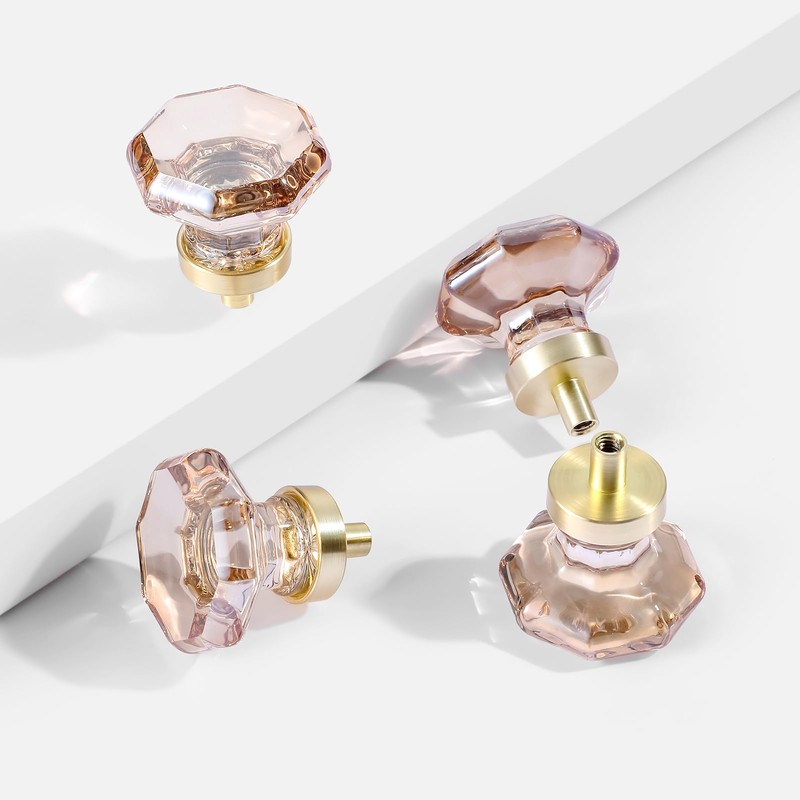 HIEMEY Glass Cabinet Knobs and Pulls16 Pack, Octagon Champagne Crystal