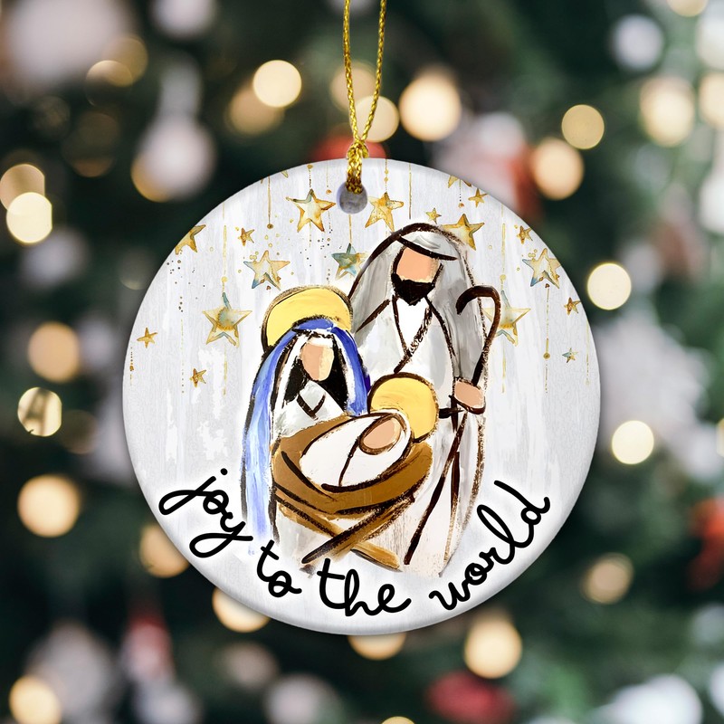 Joy to The World Ceramic Ornament, Double Sided Printed Design,