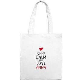 Jutebeutel mit Namen Anna - Motiv Keep Calm - Farbe weiß – Stoffbeutel, Jutesack, Hipster, Beutel