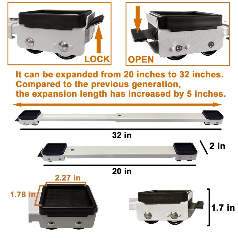 Appliance Rollers Heavy Duty 20-32in New Generation Extendable Appliance Rollers