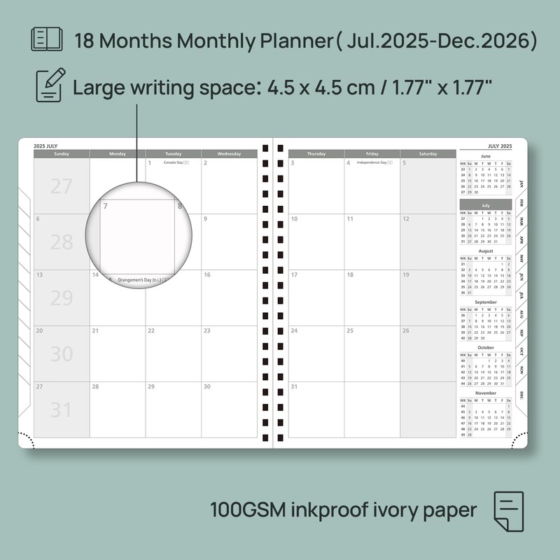 POPRUN Monthly Planner 2025-2026 Spiral Bound (8.5'' x 10.5'') 18