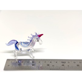 Sansukjai Unicorn Miniature Figurines Animals Hand Blown Color Glass Art Collectible Gift Decorate, Pink Blue