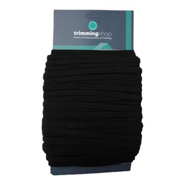 Trimming Shop 5mm Flat Elastic Band - 1/5 Inch Black Elastic Cord Wide Braided Stretch Strap Elastic String Rope for DIY Sewing Crafting, Dressmaking, Haberdashery and Clothing, Black, 50 Metres