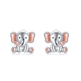 ONEFINITY Elephant Earrings Sterling Silver Elephant Stud Earrings Animal Elephant Jewellery Gifts for Women Animal Lovers, Sterling Silver, No Gemstone