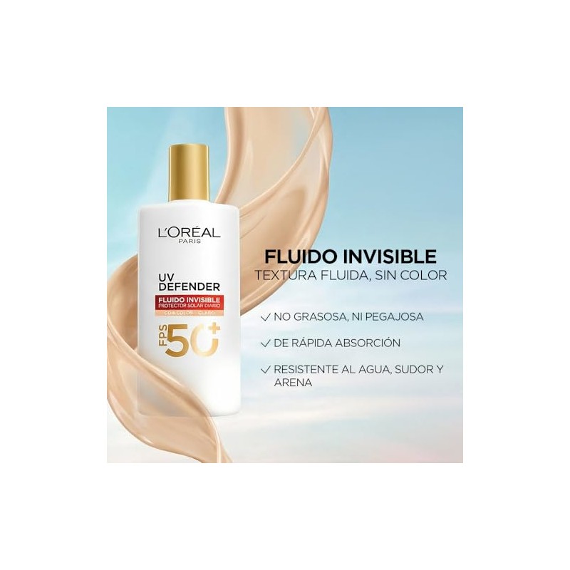 Oréal Paris Protector Solar Facial Fps50 Defender Fluido Invisible Tono
