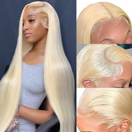 LETMIEO 28 Inch 613 Lace Front Wig Human Hair Pre Plucked Blonde 13x6 Lace Frontal Wigs Glueless Wigs Human Hair Blonde Lace Front Wig Human Hair
