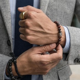 Mens Beaded Bracelets 8MM Natural Stone Beads Bracelet Set With Card Bracelets For Men Tiger Eye Bracelets Gifts Ideas Black Crystal Beaded Bracelet for Men