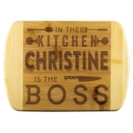 Gift Ideas For Mom - In The Kitchen Christine Is The Boss - Funny Cutting Boards, Wooden Funny Engraved Chopping Board for Wedding, Bridal Shower, Anniversary, Housewarming Gift