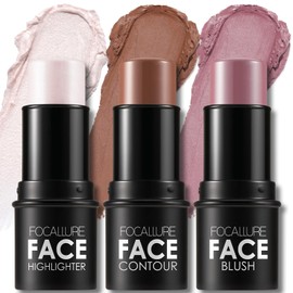 FOCALLURE 3 Pcs Cream Contour Sticks,Shades with Highlighter & Bronzer & Blush,Non-greasy Long-wear Face Contouring Pen,Easy to Sculpt the Face and Create a Lightweight Finishing Makeup,UNIVERSAl