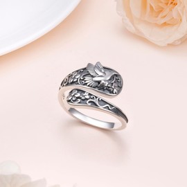 SHAOAN Hummingbird Spoon Ring S925 Sterling Silver Vintage style Ring Antique Spoon Rings Adjustable Thumb Rings Birthday Gift for Women