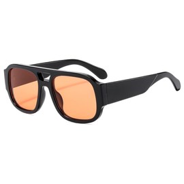 IKANOO Trendy Retro Oversized Aviator Sunglasses for Women Men Luxury Designer Thick Frame 70s Vintage Square Shades﻿ (Orange)