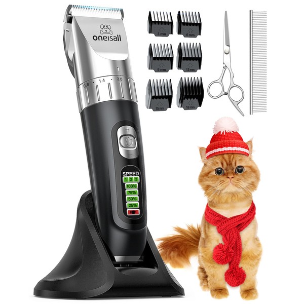 oneisall Cat Hair Trimmer,Quiet Cat Clippers for Matted Hair,Cordless Cat Grooming Kit with Comb,3 Speed Cat Shavers for Matted Long Hair