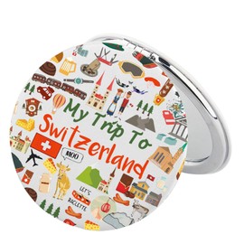 BEKECH Switzerland Travel Gift My Trip to Switzerland Travel Makeup Mirror Trip Gift Pocket Mirror Europe Vacation Gifts