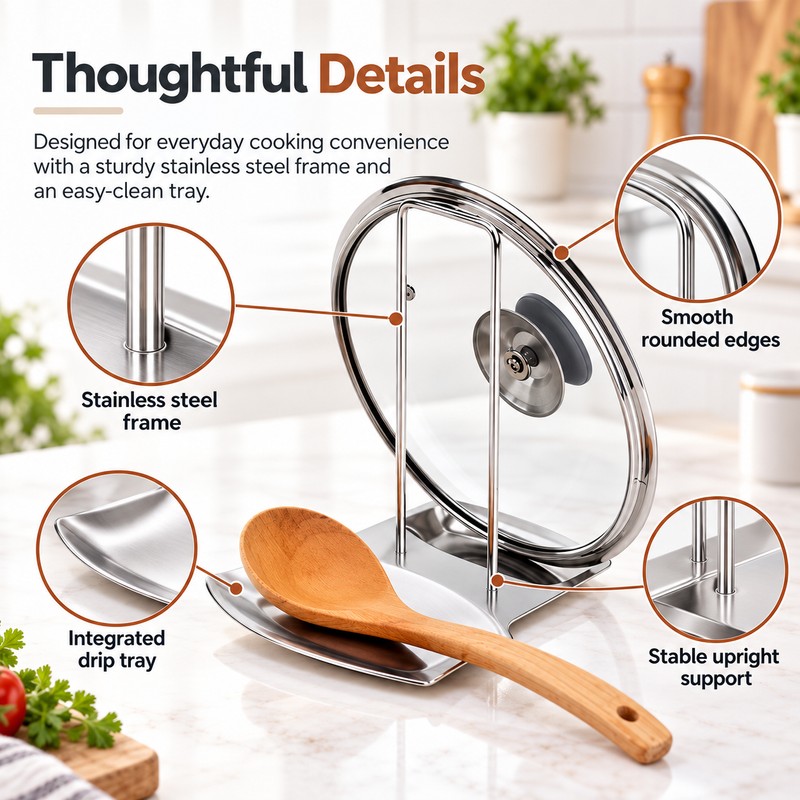 Stainless Steel Pot Lid Rack for Kitchen – Detachable Pan
