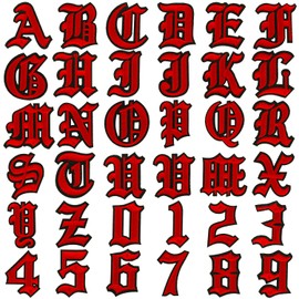 DREMISI Gothic Iron On Letters for Clothing A-Z 26 Varsity Letter Patches Old English Letters 0-9 Iron on Numbers for Clothing Number Badge Goth Iron On Patches Fabric Patches for Jeans Bags, Red